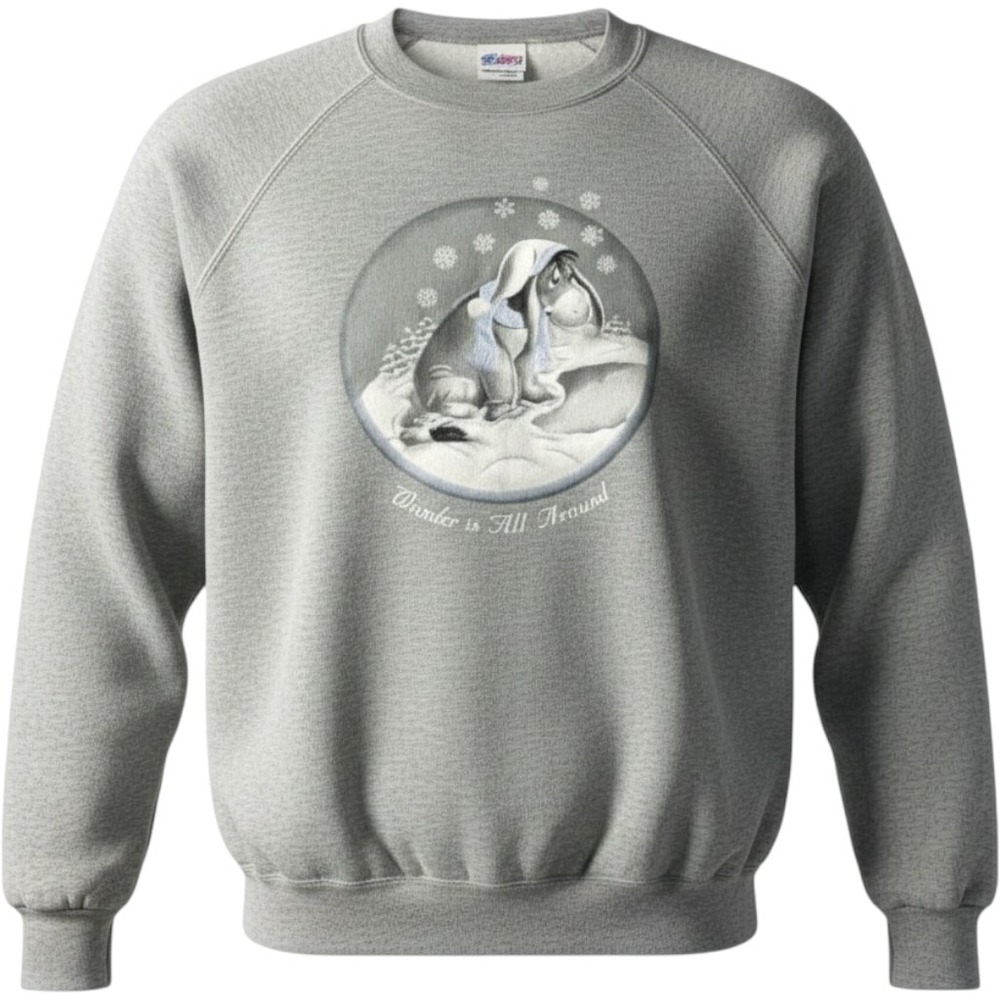 Vintage Disney Store Eeyore Sweatshirt Medium Grey Wonder is All Around 90s Y2K